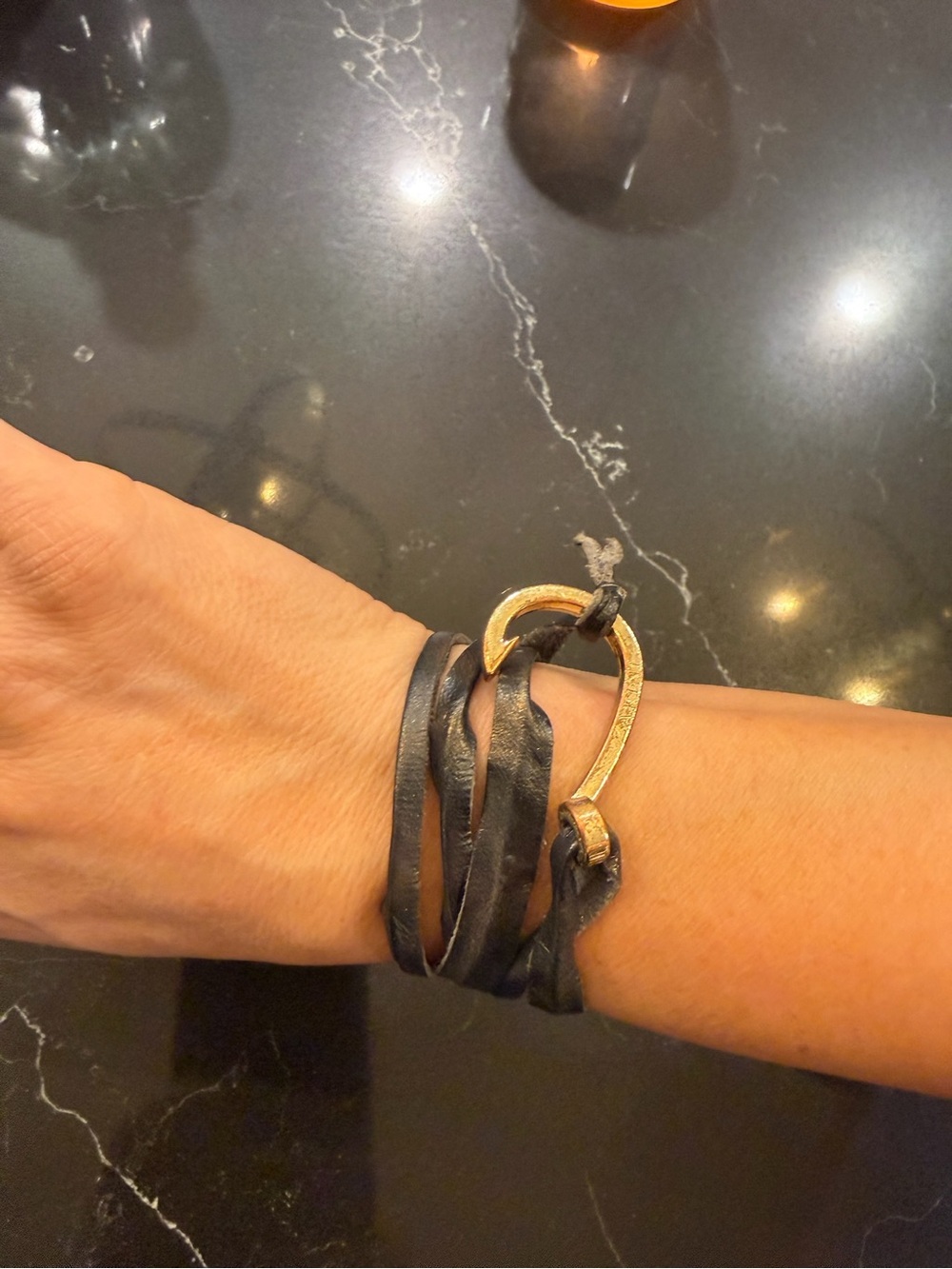 Zarini Leather Wrap Bracelet with Gold Hook Closure